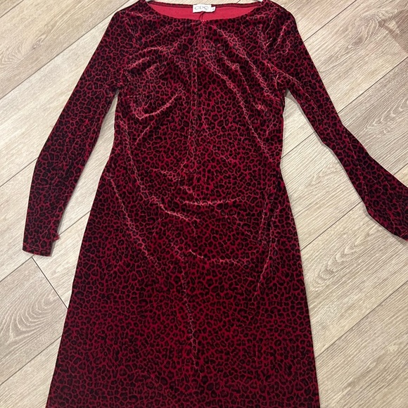 Vintage 8 CDC Red velvet leopard/cheetah print with Long Sleeves for Cocktail - Picture 7 of 9